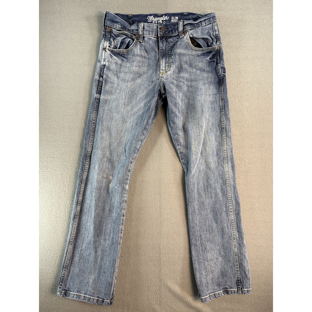 Wrangler Retro Slim Boot Jeans Mens 30x32 Light Wash Blue Denim 1077MWZGL